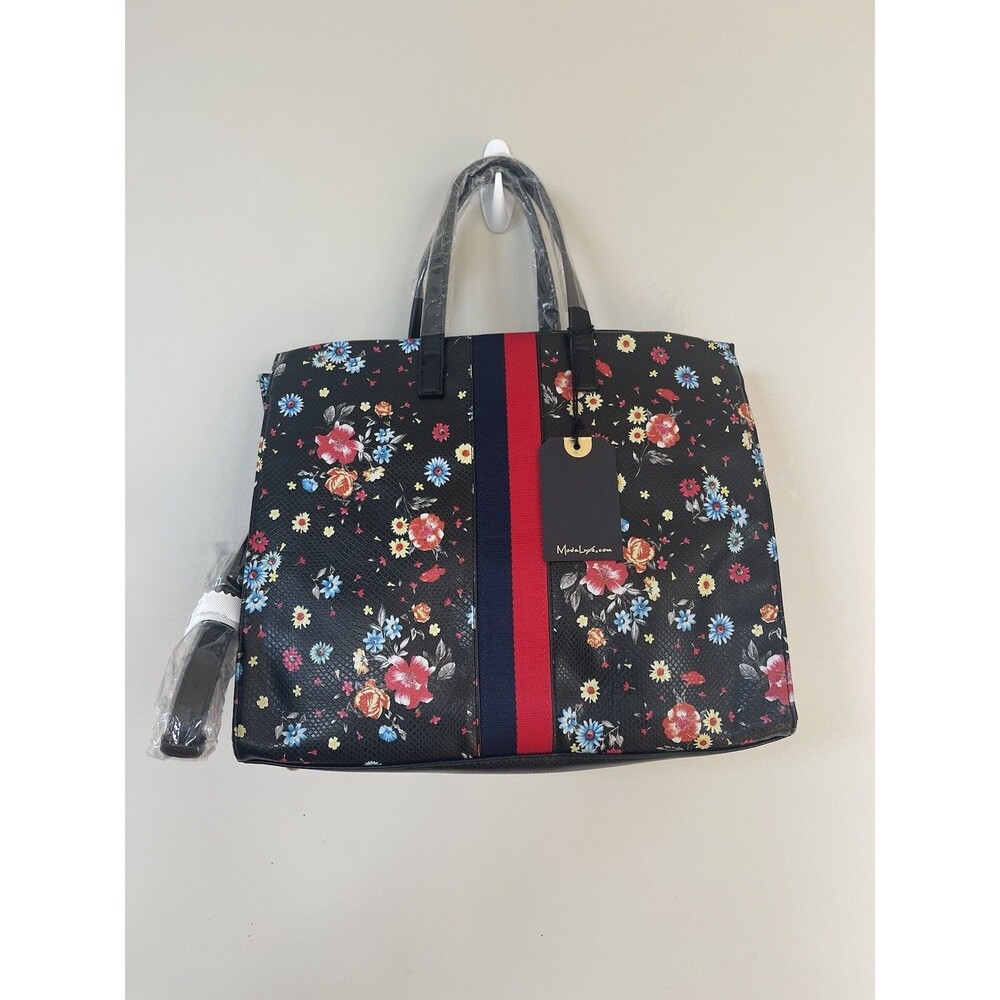 Moda Luxe Hand Bag Women Black Floral Zip Large Preppy Satchel Crossbody NWT